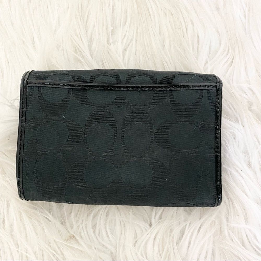 Coach Black Canvas Signature Patent Leather Foldover Wallet - Picture 2 of 9